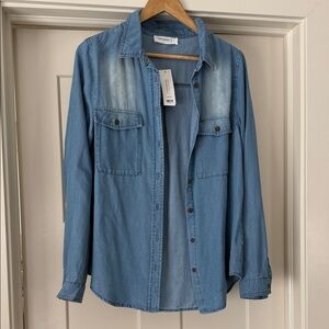 Light Blue Denim Button-Down Shirt - Casual Women's Top